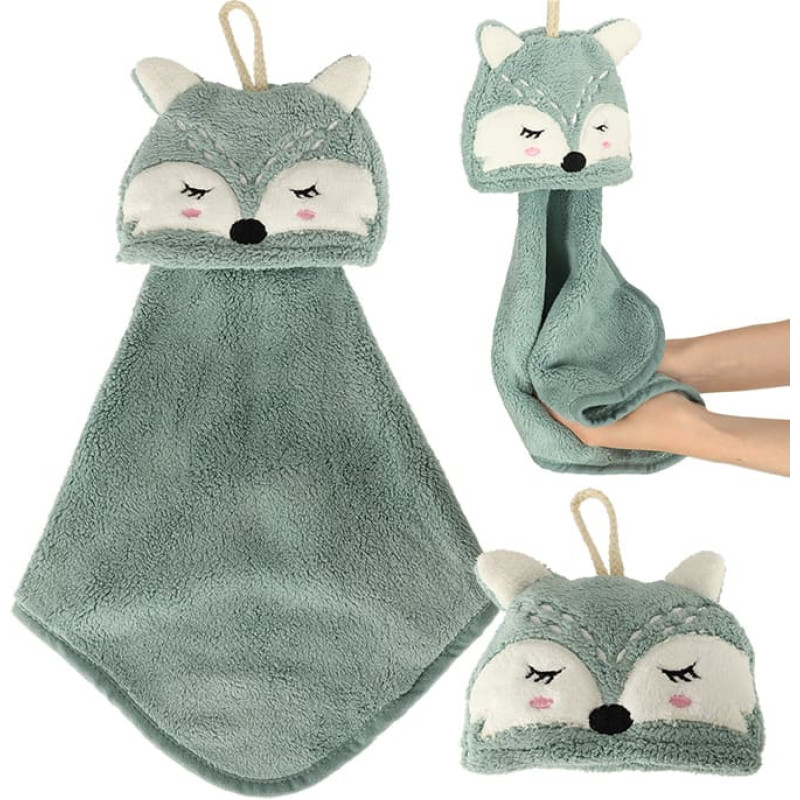 Детское полотенце для рук в детский сад, 42×25 см, синее, с рисунком лисы