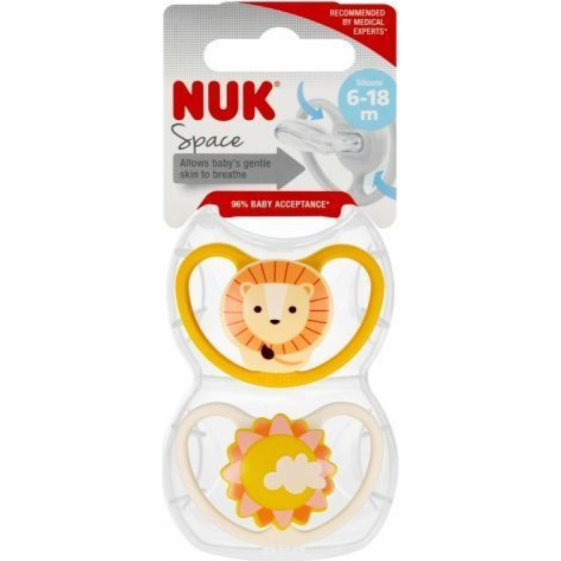 NUK 7421 Пустышка SPACE LION 6-18 2PCS/BOX 541377, 736932