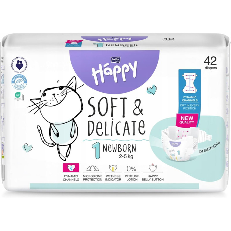 HAPPY NEWBORN подгузники 1. размер (2-5 кг), 42 шт. BB-054-NB42-W01