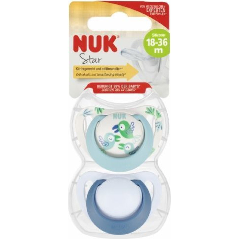 NUK 1902 пустышка силиконовая STAR BIRD 18-36 2PCS/PUD 541400,177178