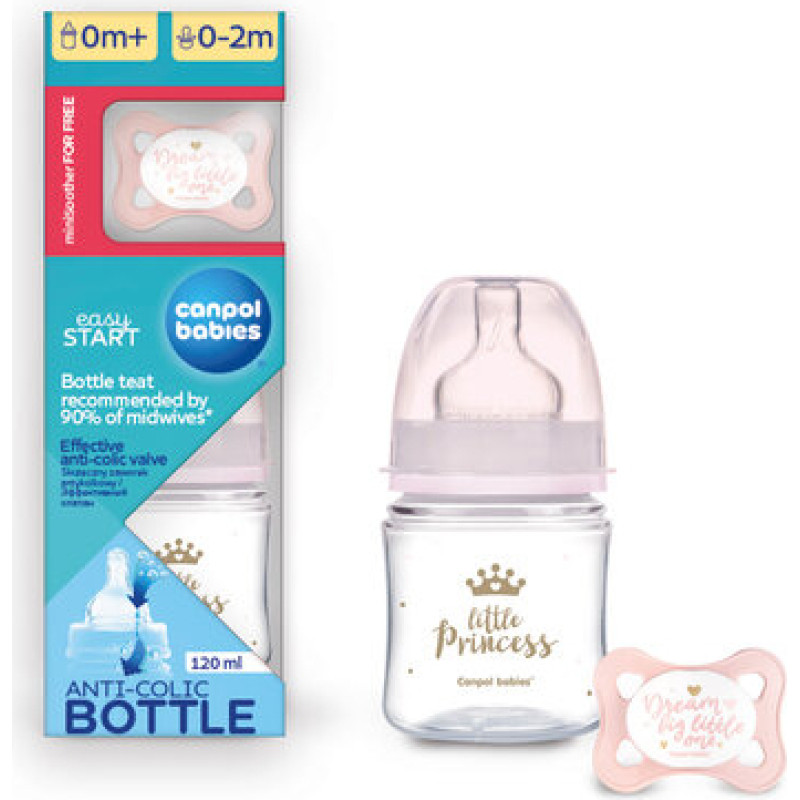 Canpol Babies CANPOL 0310 Zestaw startowy Butelka 120ml+smoczek MINI girl mix