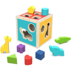 Tooky Toy Drewniany Sorter Kostka Edukacyjna Zwierzątka Figury Geometryczne