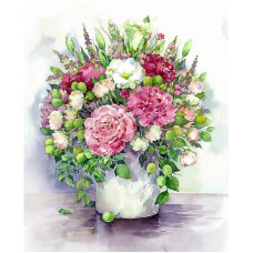 TSVETNOY Алмазная мозаика 40x50см Bright peonies with green fruits in a white vase, LG025e