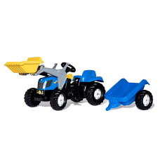 ROLLY TOYS педальный трактор-погрузчик с прицепом Rolly Kid New Holland Agriculture 023929 синий