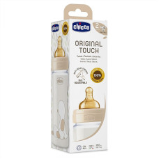 CHICCO Original Touch Бутылочка для кормления 250мл, 0+. стекло, латекс