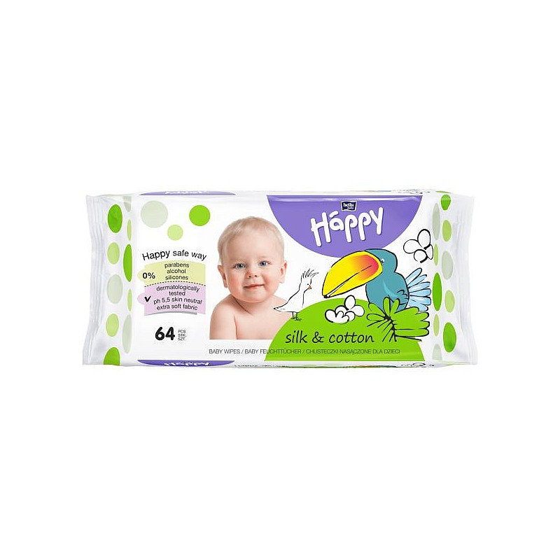 HAPPY влажные салфетки Silk and Cotton 64шт.