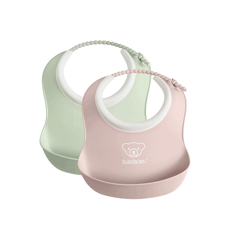 BABYBJORN SMALL BIB нагрудник 2шт. 4м+, Powder Green / Powder Pink  052043