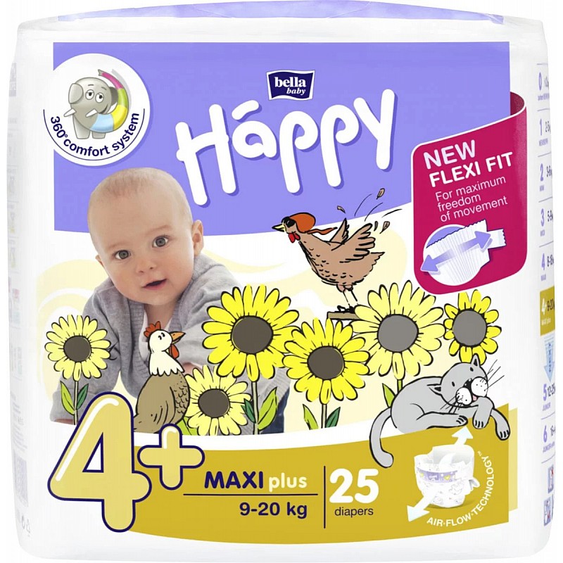 HAPPY Maxi Plus подгузники 4+ размер, 9-20кг. 25шт РАСПРОДАЖА