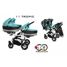 BABYACTIVE TRIPPY Premium коляска для тройни 2in1, 11 TROPIC GREEN с белой рамой