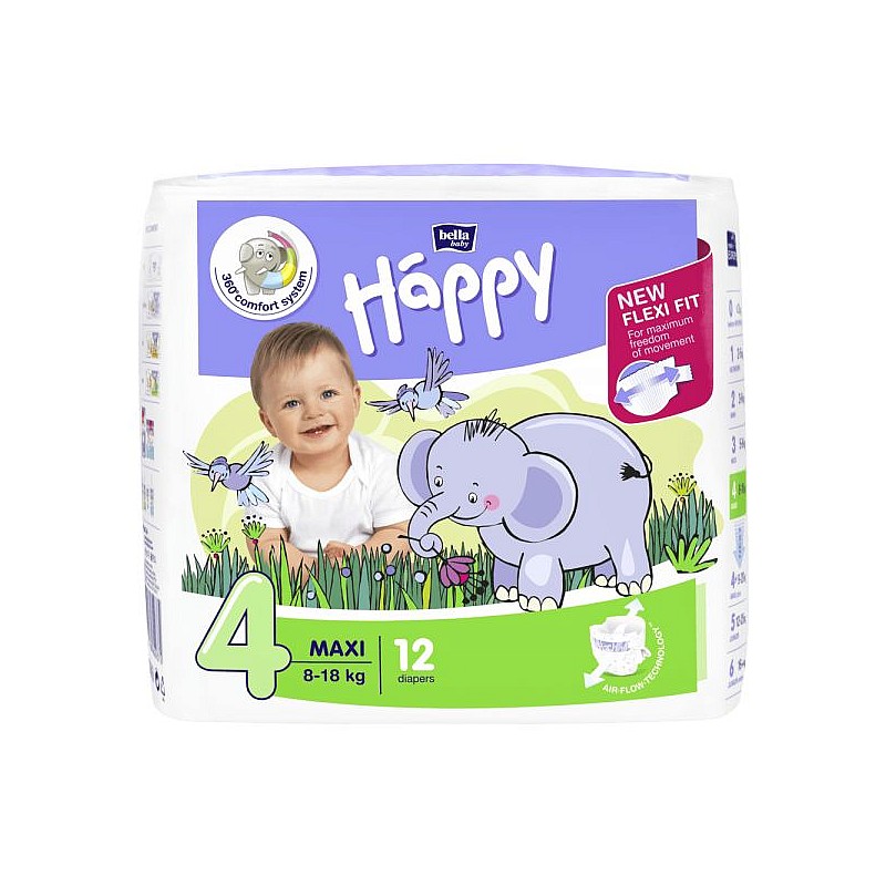 HAPPY Maxi подгузники 4 размер, 8-18кг. 12шт РАСПРОДАЖА