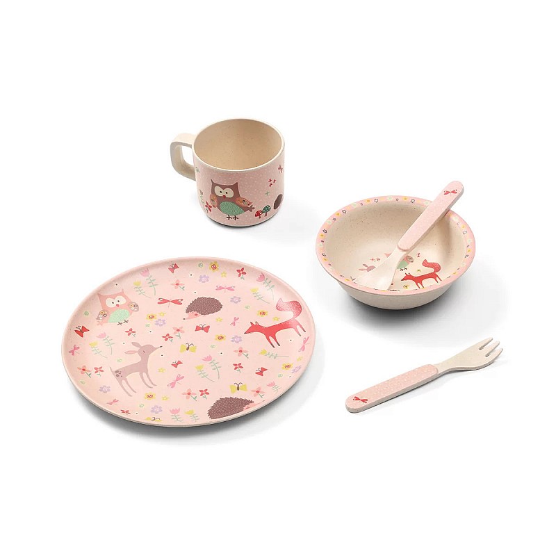 BABYONO комплект посуды из бамбука FOREST PINK 1101/03