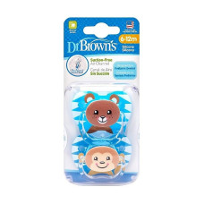 DR.BROWNS силиконовая пустышка 6-12m, PreVent BEAR&MONKEY 2шт. синий РАСПРОДАЖА