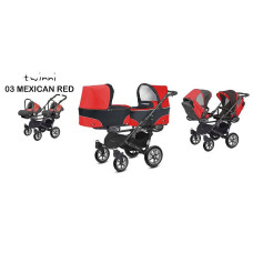 BABYACTIVE TWINNI CLASSIC Коляски для двойни 3в1, 03/01 Mexican Red красная с черной рамой