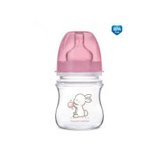 CANPOL BABIES EasyStart Little Cutie ПП бутылочка 120мл с широким горлышком и силиконовой соской 0м+, 35/218 розовый