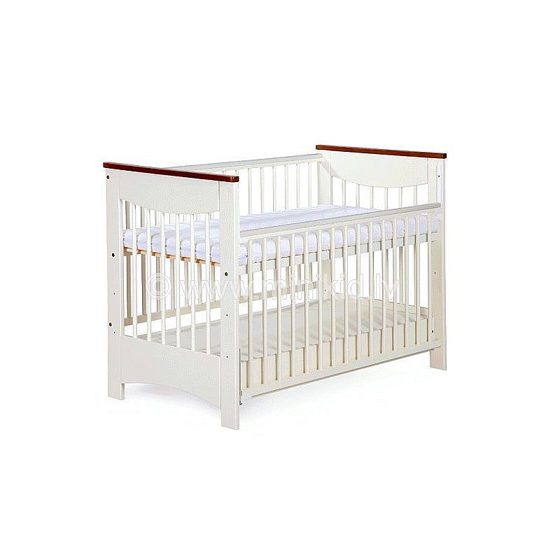 KLUPS детская кроватка LUNA с опускающейся боковиной и с ящиком, экрю/орех