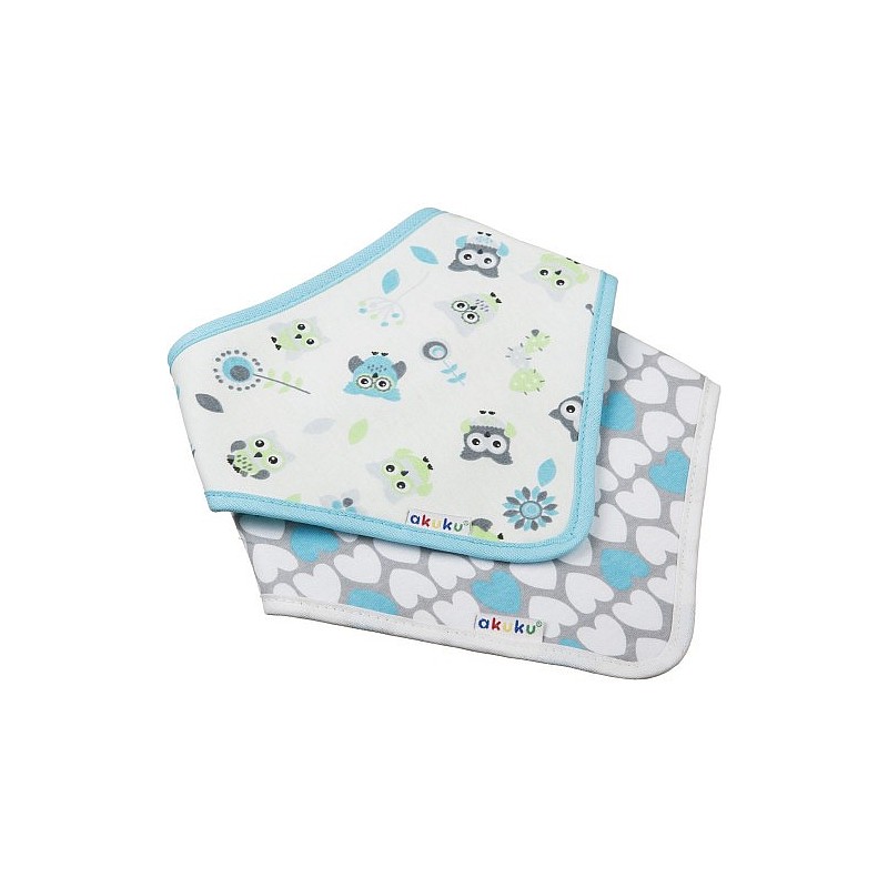 AKUKU платочек - слюнявчик 2шт 9м+, A1471 Owls/Hearts СКИДКА