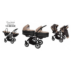 BABYACTIVE TWINNI PREMIUM Коляски для двойни 3в1 BEIGE, 12 черная рама