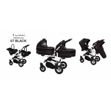 BABYACTIVE TWINNI PREMIUM Коляски для двойни 3в1 BLACK, 07 белая рама