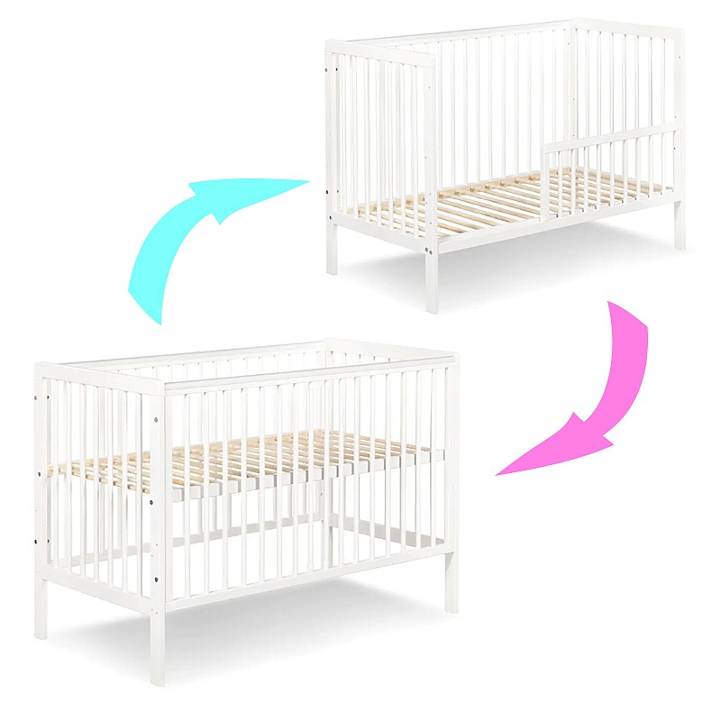 KLUPS TIMI детская кроватка со съемной боковиной и барьеркой 120х60см, белый