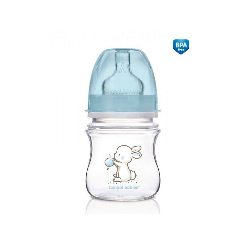 CANPOL BABIES EasyStart Little Cutie ПП бутылочка 120мл с широким горлышком и силиконовой соской 0м+, 35/218 синий