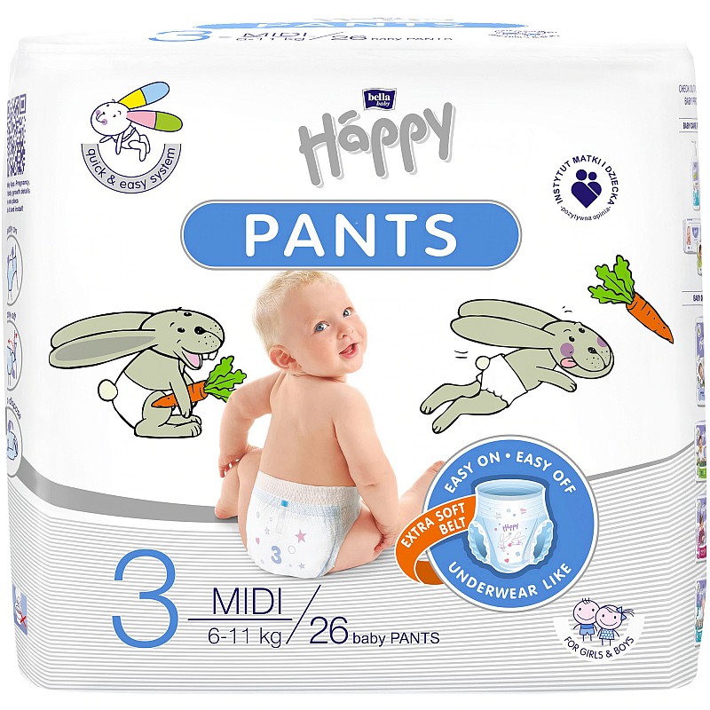 HAPPY Pants Midi подгузники 3 размер, 6-11кг. 26шт