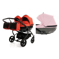 JUNAMA DIAMOND DUO коляска для двойни 2в1, 10 розовый/серый