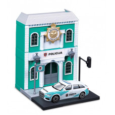 BBURAGO 1:43 policijas iecirknis ar policijas automašīnu Bburago City, 18-31502