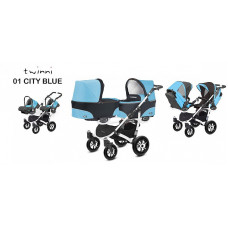 BABYACTIVE TWINNI CLASSIC Коляски для двойни 3в1, 01/01 Citi Blue голубая с белой рамой