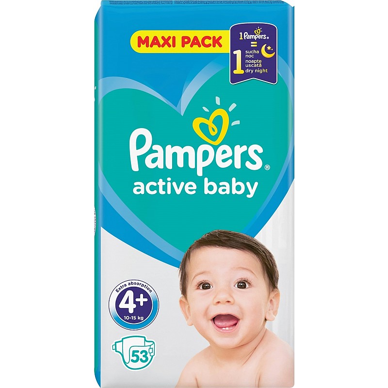 PAMPERS Active Baby Dry Подгузники VP+ S4+, 53шт. РАСПРОДАЖА