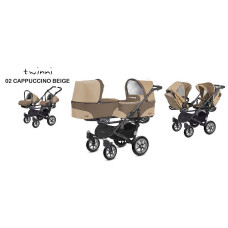 BABYACTIVE TWINNI CLASSIC Коляски для двойни 3в1, 02/01 Сappuchino бежевая с черной рамой