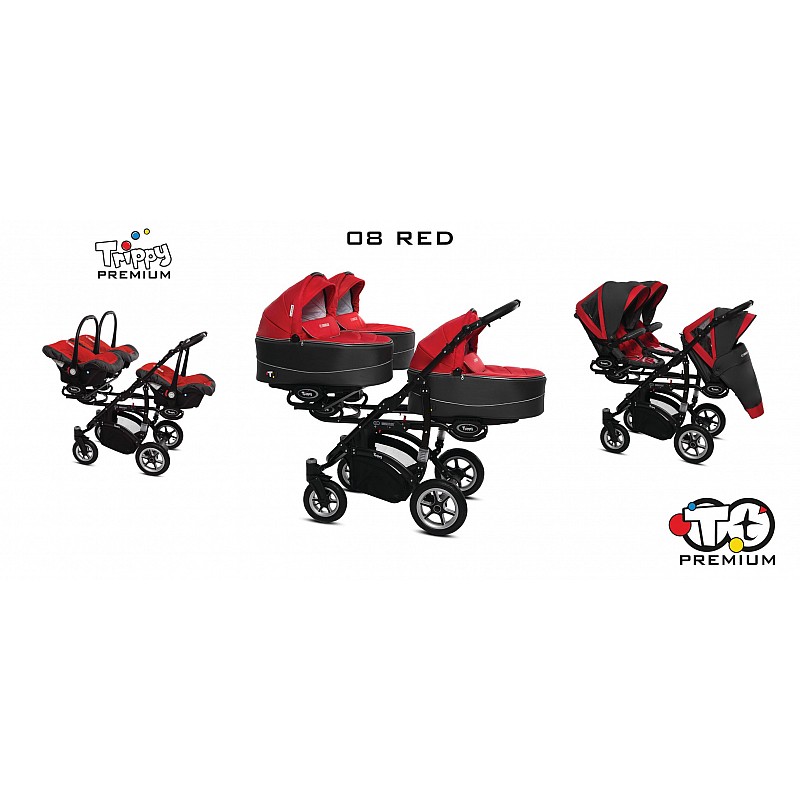 BABYACTIVE TRIPPY Premium коляска для тройни 3in1, 08 RED с черной рамой