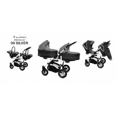 BABYACTIVE TWINNI PREMIUM Коляски для двойни 3в1 SILVER, 09 белая рама