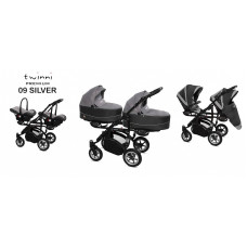 BABYACTIVE TWINNI PREMIUM Коляски для двойни 3в1 SILVER, 09 черная рама