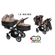 BABYACTIVE TRIPPY Premium коляска для тройни 2in1, 12 BEIGE с черной рамой