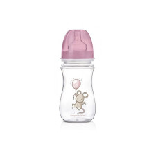 CANPOL BABIES EasyStart Little Cutie ПП бутылочка 240мл с широким горлышком и силиконовой соской 3м+ 35/219 розовый