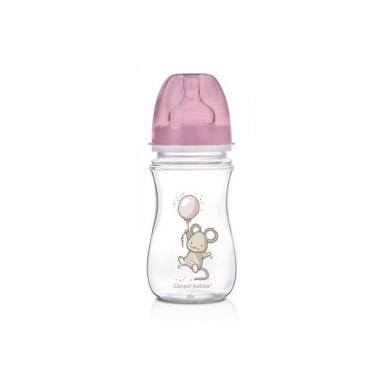 CANPOL BABIES EasyStart Little Cutie ПП бутылочка 240мл с широким горлышком и силиконовой соской 3м+ 35/219 розовый