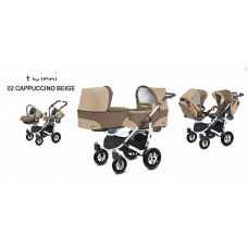 BABYACTIVE TWINNI CLASSIC Коляски для двойни 3в1, 02/01 Сappuchino бежевая с белой рамой