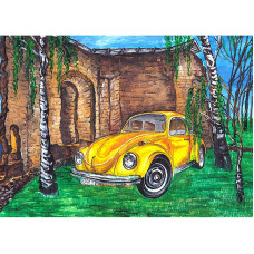 TSVETNOY Алмазная мозаика 30x40см Yellow Car Among the Birches, LE039e