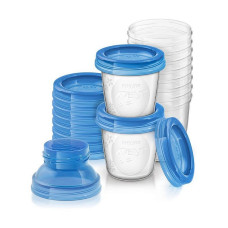 PHILIPS AVENT чашки для хранения молока 180мл. (10шт.) + 2 адаптера, SCF618/10