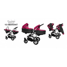 BABYACTIVE TWINNI PREMIUM Коляски для двойни 3в1 AMARANT, 10 белая рама