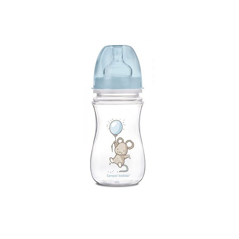 CANPOL BABIES EasyStart Little Cutie ПП бутылочка 240мл с широким горлышком и силиконовой соской 3м+ 35/219 синий