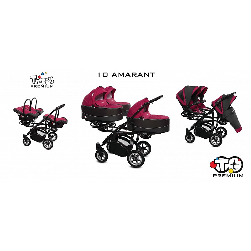 BABYACTIVE TRIPPY Premium коляска для тройни 3in1, 10 AMARANT с черной рамой