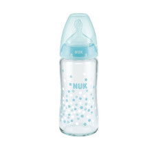 NUK стеклянная бутылочка 240ml. 0-6 m. с силиконовой соской 745054 РАСПРОДАЖА