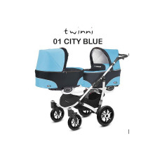 BABYACTIVE TWINNI CLASSIC Коляски для двойни, 01/01 Citi Blue голубая с белой рамой