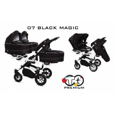 BABYACTIVE TRIPPY Premium коляска для тройни 2in1, 07 BLACK MAGIC с белой рамой