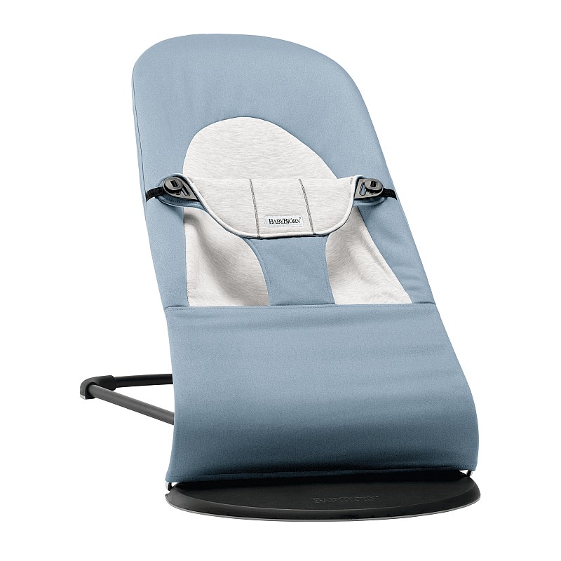 BABYBJORN Bouncer Balance Soft Cotton кресло-шезлонг, Blue/Grey 005045