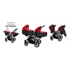 BABYACTIVE TWINNI PREMIUM Коляски для двойни 3в1 ROSSO, 08 черная рама