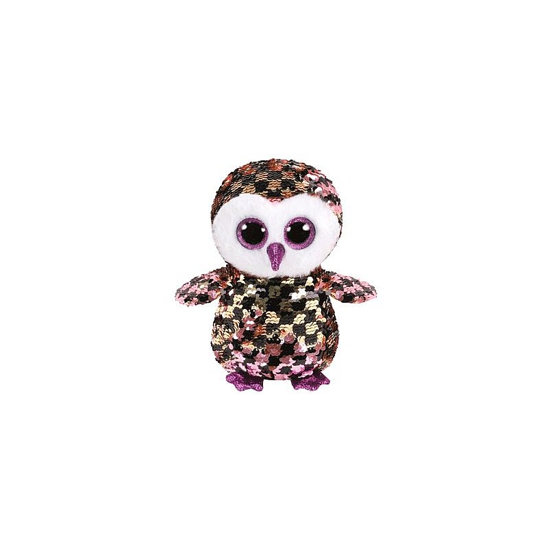 TY Flippables Мягкая игрушка CHECKS SEQUIN PINK BLACK OWL reg 15см, TY36673 РАСПРОДАЖА