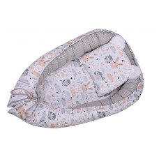 DUET BABY Гнёздышко для новорождённого c матрасом и подушкой 659 Owl and Rabbit grey (606594)