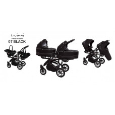 BABYACTIVE TWINNI PREMIUM Коляски для двойни 3в1 BLACK, 07 черная рама